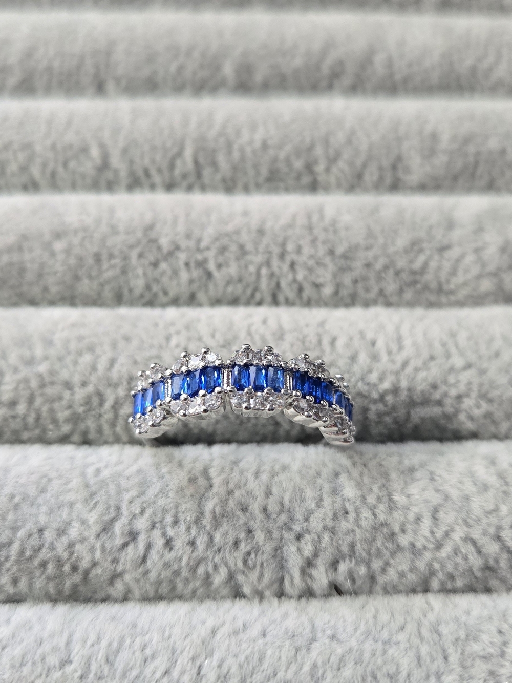 Size 7 Blue Topaz Bomb Party Rhodium Plated Ring